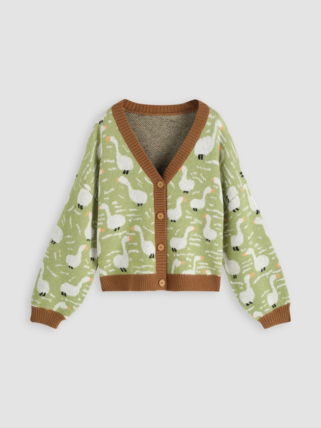 Duck Pattern Contrasting Cardigan