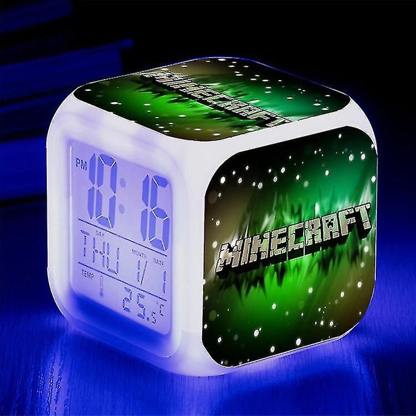 2023-minecraft Alarm Clock Coolie Scared Cartoon Led Digital Color Luminous Clock Birthday Gift Christmas