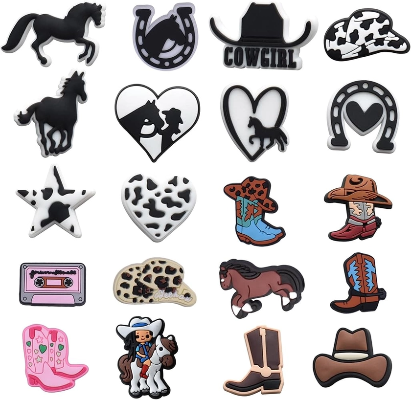 20PCS Cute Horse Cow Croc Charms for Girls Western Country Animals Shoe Charm for Croc Pins Accessories Party Favors Gift