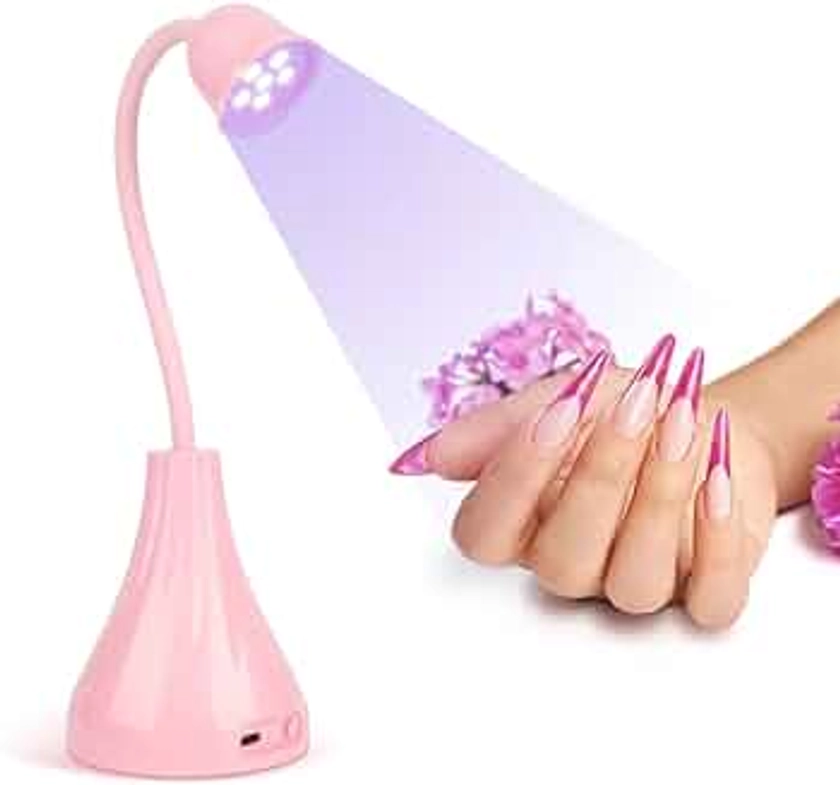 UV LED Nail Lamp, Portable Mini Nail Dryer, 360° Rotatable Hands Free Quick Gel Nail Light, Nail Polish Curing Lamp Flash Cure Light for Nails Great for DIY Home & Salon Manicure (Pink)