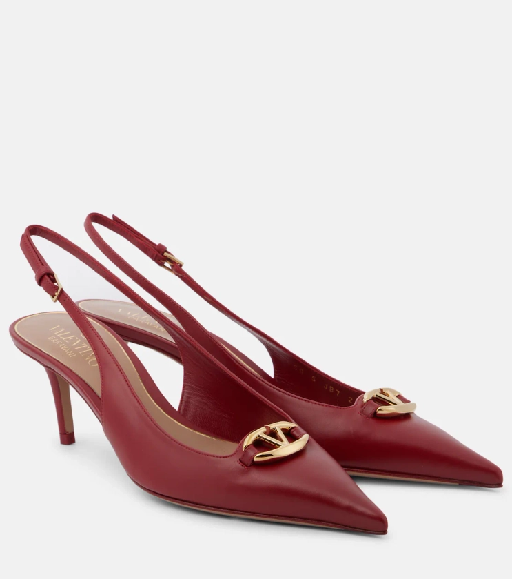 VLogo Signature leather slingback pumps in red - Valentino Garavani | Mytheresa