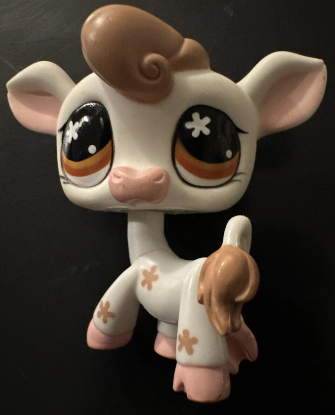 Authentic Littlest Pet Shop Lot #476 Gentle White Cow With Flower Pattern