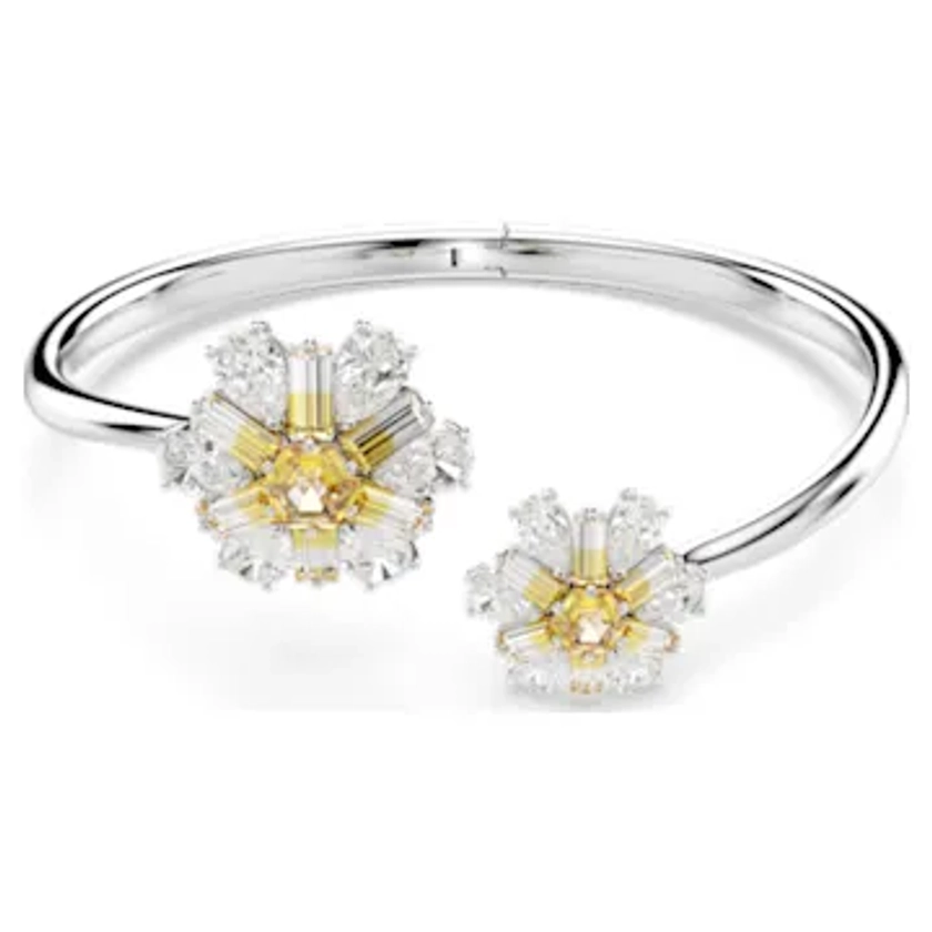 Idyllia bangle, Flower, Yellow, Rhodium plated by SWAROVSKI