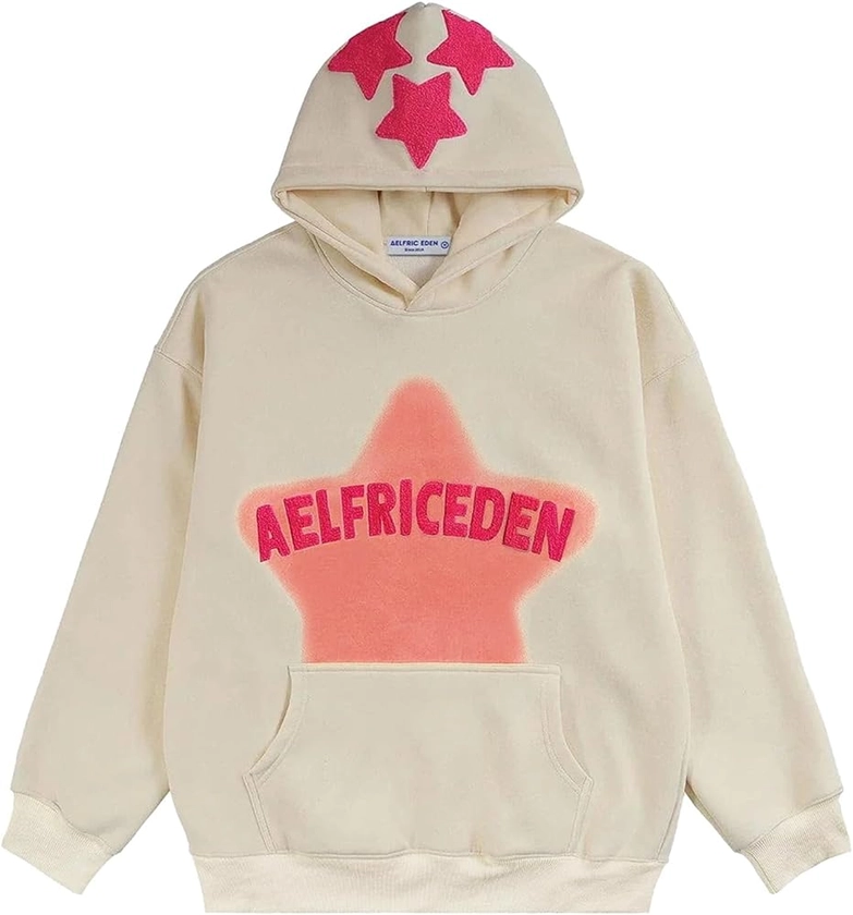 Aelfric Eden Womens Graphic Hoodies Pink Star Print Hoodie Unisex Oversized Hoodies Long Sleeve Pocket Pullover