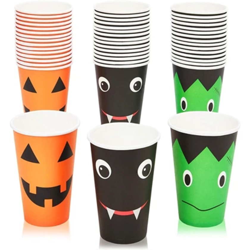 Spooky Central 48 Pack Halloween Party Cups, Pumpkin, Bat, and Frankenstein for Party Supplies (12 oz)