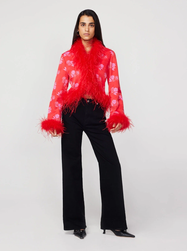Mariah Red Floral Feather Jacket | KITRI Studio