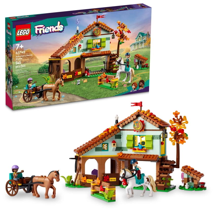 LEGO Friends Autumn’s Horse Stable 41745 Building Toy, Role-Play Fun for Kids Ages 7+, with 2 Mini-Dolls and 2 Horses, Carriage and Riding Accessories, A Gift Birthday Gift for Kids Who Love Horses