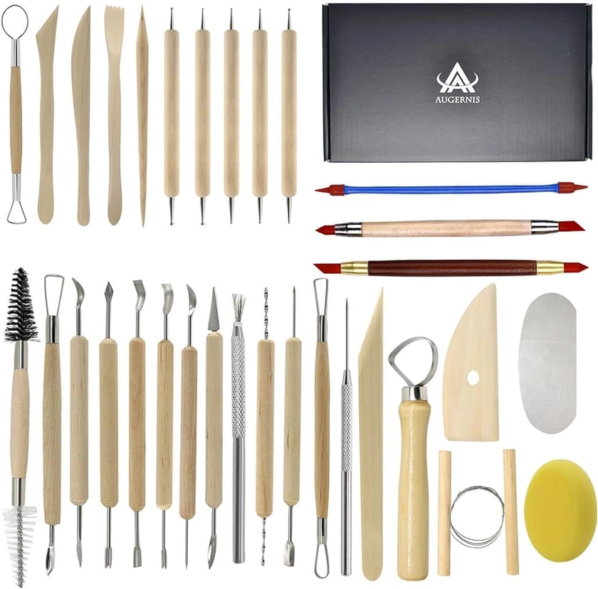Pottery Sculpting Tools 32PCS Ceramic Clay Carving Tools Set for Beginners Expert Art Crafts Kid's After School Pottery Classes Club Children Students