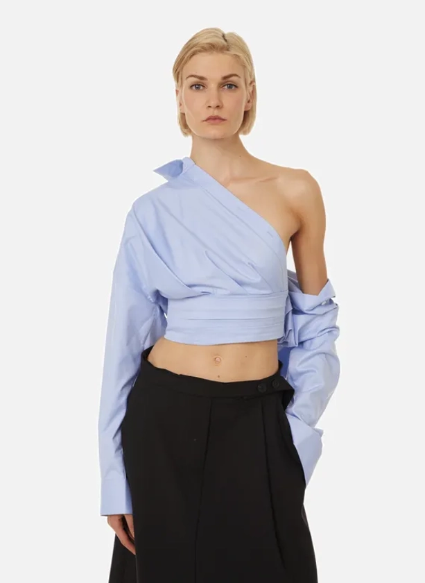 Top chemise drapée | Bleu