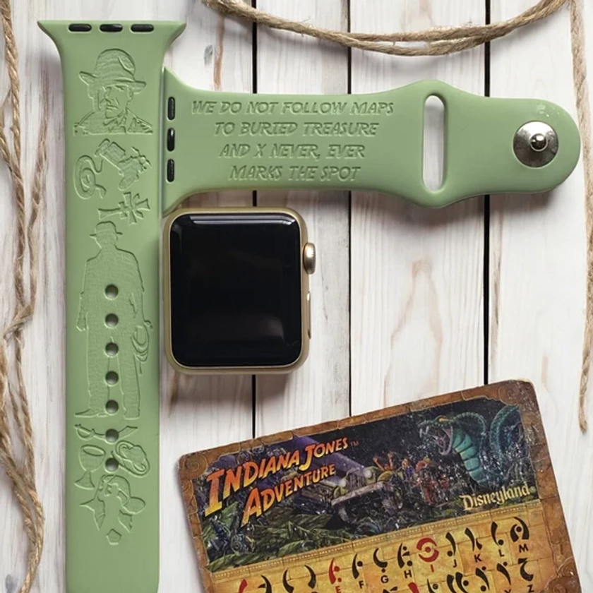 Indiana Jones Inspired Engraved Apple Watch Band, 24 Colors, 38mm 40mm 41mm 42mm 44mm 45mm 46mm 49mm, Personalized Apple Watch Strap