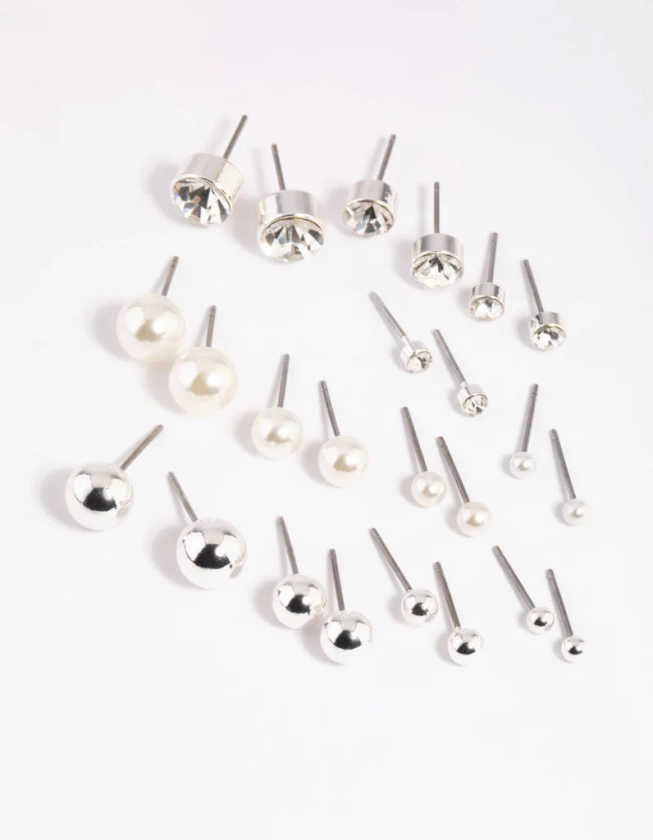 Silver Pearl Stud Earring 12-Pack