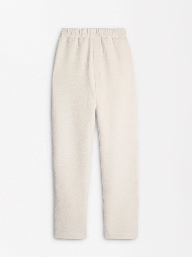 Textured Trousers With Elastic Waistband Ecru | Parfois