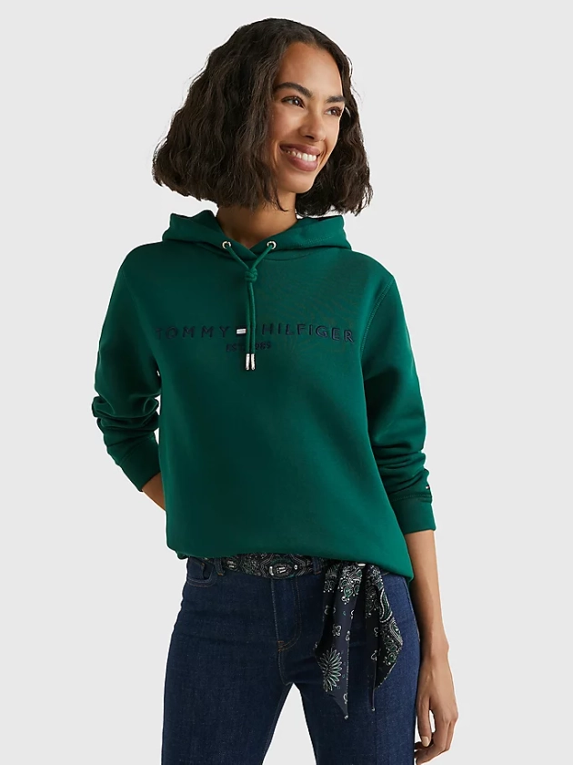 Sweat à capuche en molleton à logo | VERT | Tommy Hilfiger