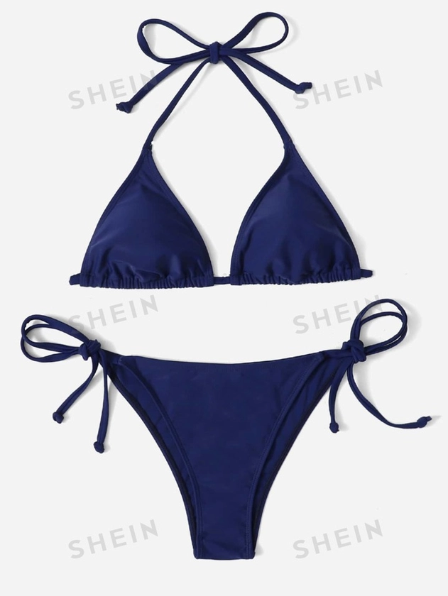 Plain Halter Bikini Swimsuit | SHEIN UK