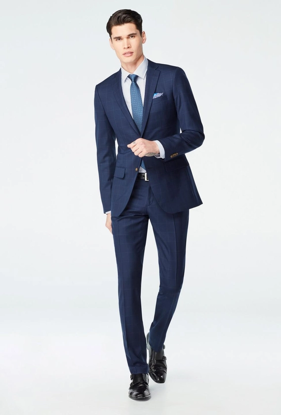 Custom Suits Made For You - Harrogate Windowpane Navy Suit | INDOCHINO