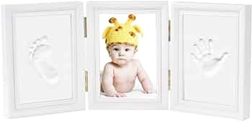 Baby Photo Frame,Newlemo Baby Handprint Kit & Footprint Photo Frame for Newborn Girls and Boys, Baby Shower Gifts for Christening Registry(3 parts, white)