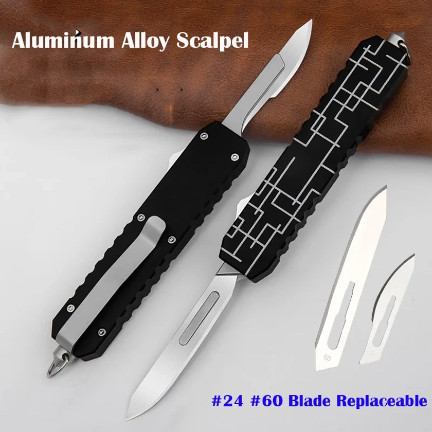 NEW Aluminium Alloy Scalpel Fast Open Folding Knife EDC Outdoor Unpacking Pocket Key Knife #60#24 Blades Replaceable Blade