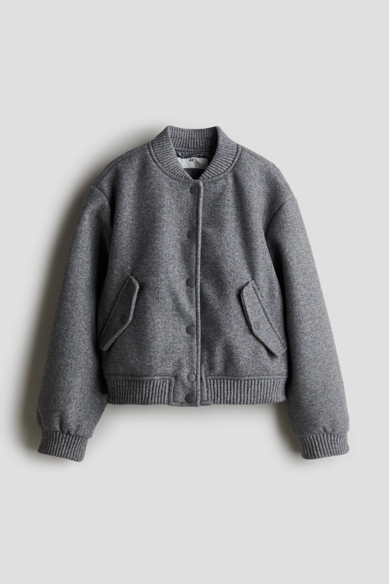 Bomber en feutre - Manches longues - Longueur classique - Gris foncé chiné - ENFANT | H&M FR