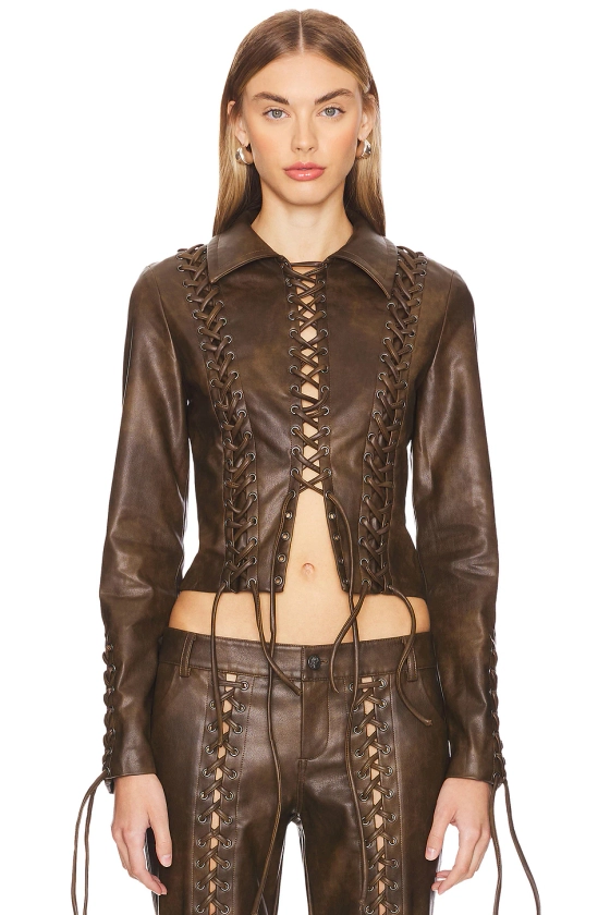 LOBA Amantilla Faux Leather Jacket in Brown | REVOLVE