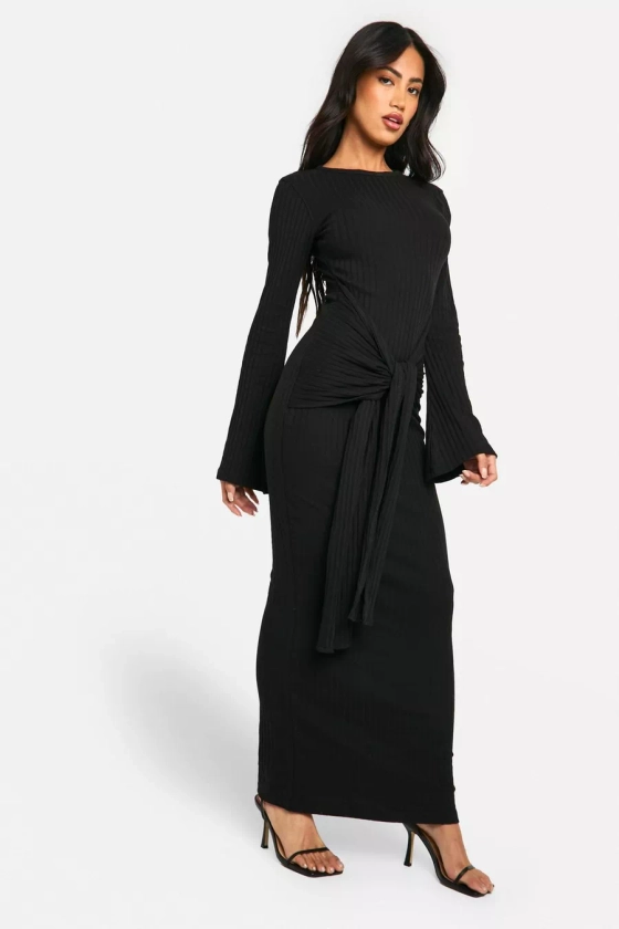 Wide Rib Ruched Tie Maxi Dress