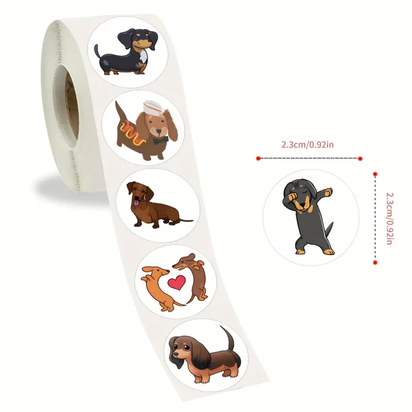 500 Cartoon Dachshund Dog Stickers Roll, Synthetic Paper, Single-Use Adhesive Labels for Stationery, Cups, Luggage, Skateboards, Guitars, Phones, Laptops, DIY Scrapbooking Supplies, Gift for Teens 14+