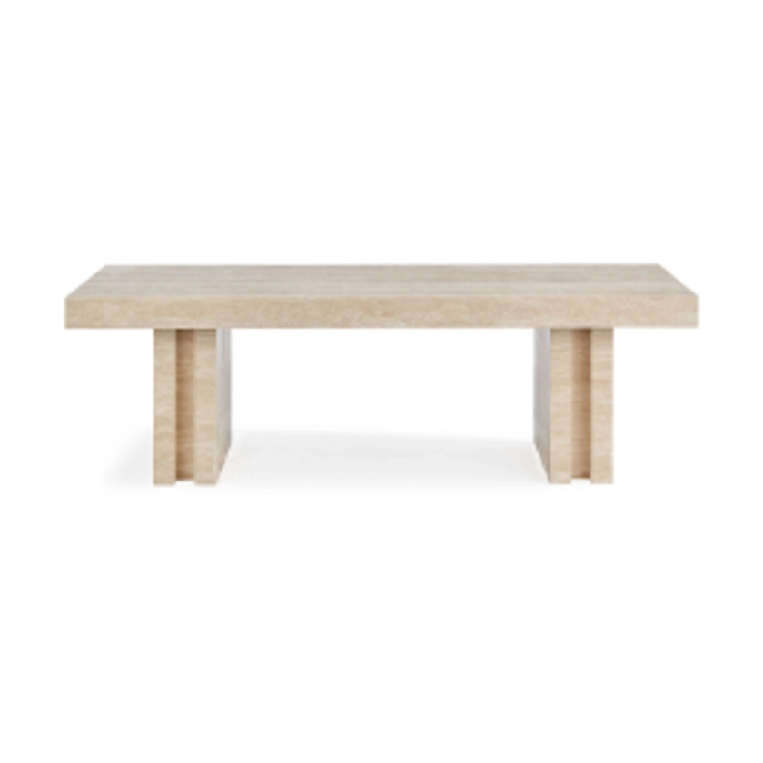 Angelo Modern Rectangle Travertine Coffee Table with Block Legs