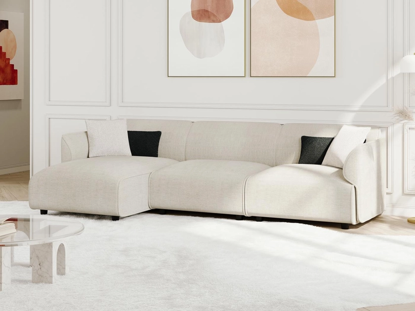 Canapé d'angle gauche en tissu beige style contemporain DAMACA