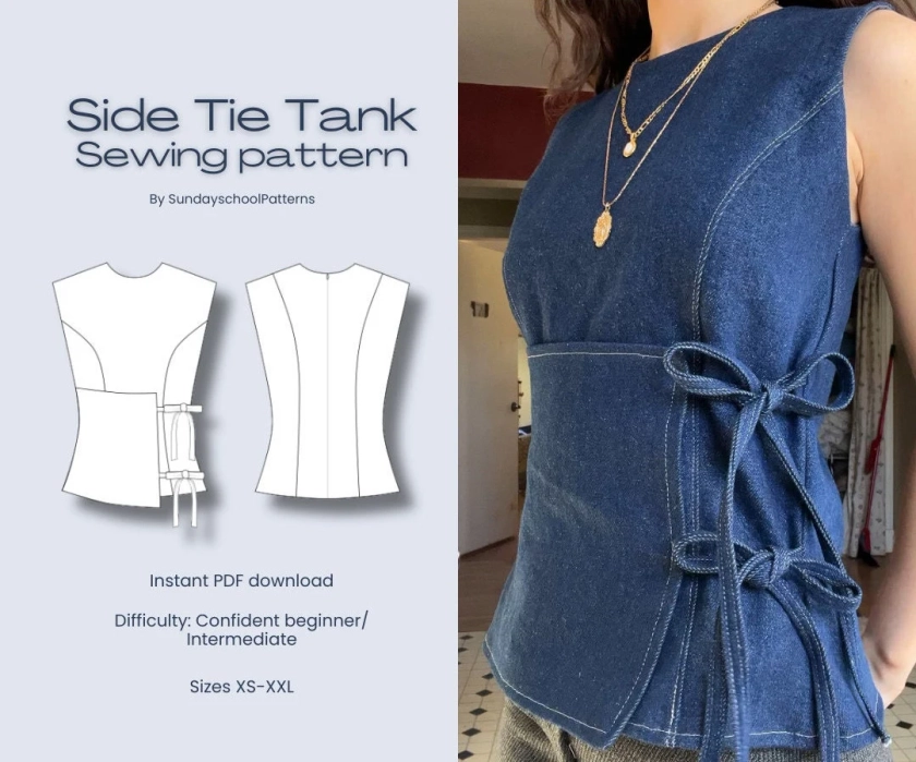 Side Tie Tank Sewing Pattern Digital PDF Sewing Pattern Instant Download Denim Bow Top Sizes XS-XXXL Trendy Diy Blouse - Etsy UK