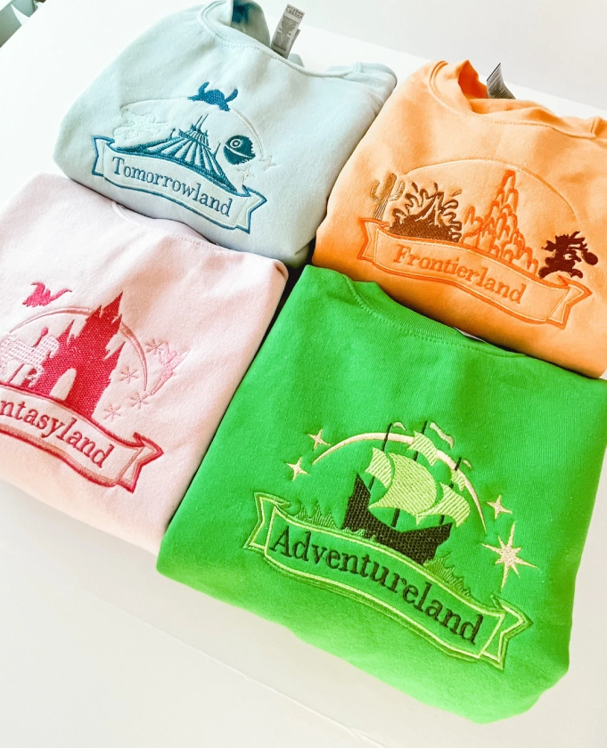 Tomorrow, Frontier, Fantasy and Adventure Disney Lands Embroidered Sweatshirt - Etsy