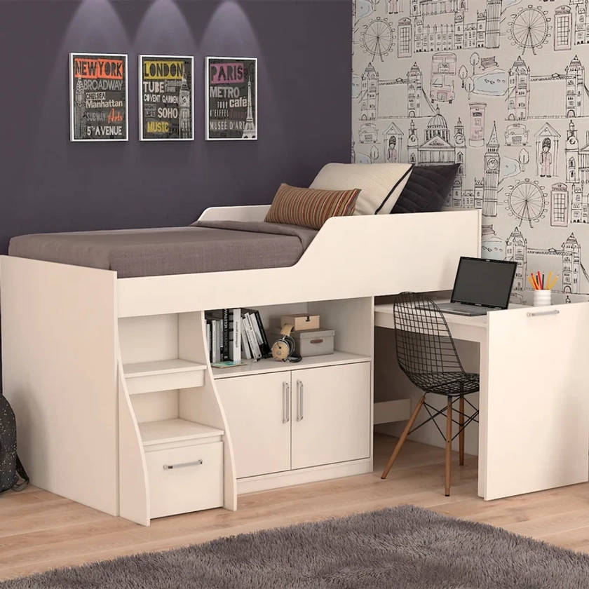 &quot;Decocasa Cama 1.5 Plazas con Escritorio Retráctil Off White&quot;