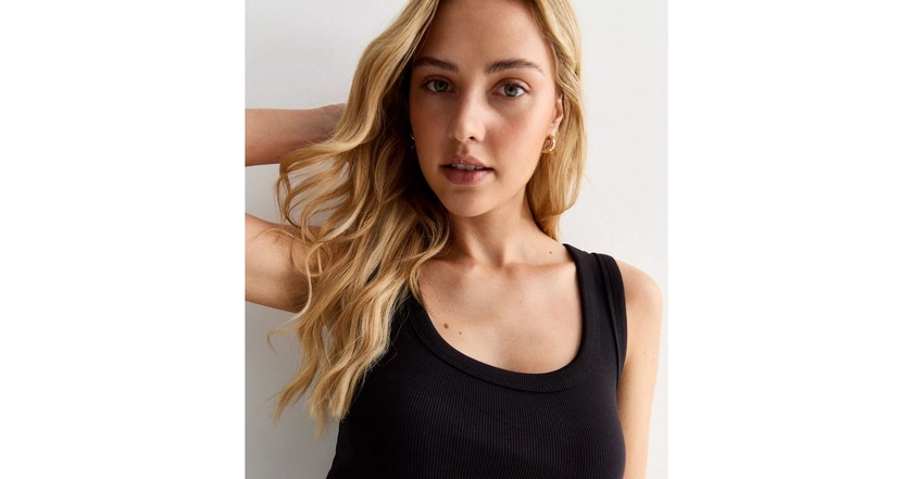 Black Ribbed Scoop Neck Vest | New Look