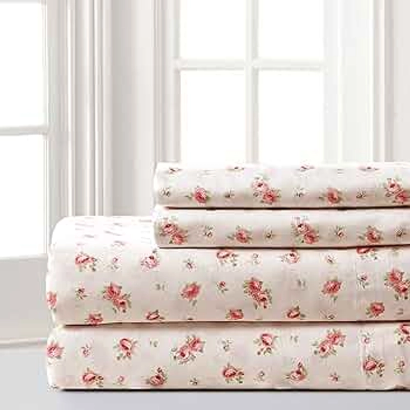 Modern Threads - Soft Microfiber Rose Printed Sheets - Luxurious Microfiber Bed Sheets - Includes Flat Sheet, Fitted Sheet with Deep Pockets, & Pillowcases