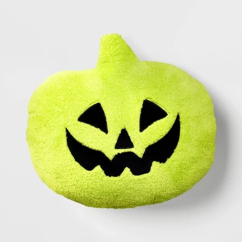 Pumpkin Shaped Halloween Faux Shearling Pillow Green - Hyde & EEK! Boutique™: Indoor Decorative, Oval