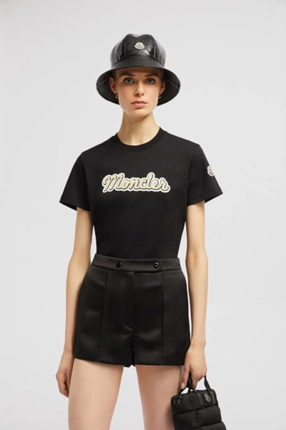 Black Logo Embroidered T-Shirt - Tops & T-Shirts for Women | Moncler GB