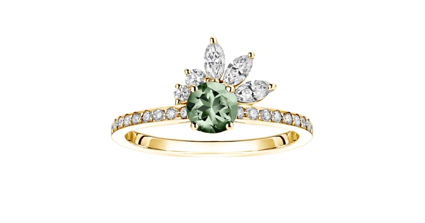 Bague Or jaune Saphir Vert Little EverBloom Pavée