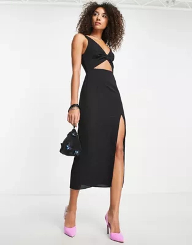 ASOS DESIGN cut out knot front midi dress in black | ASOS