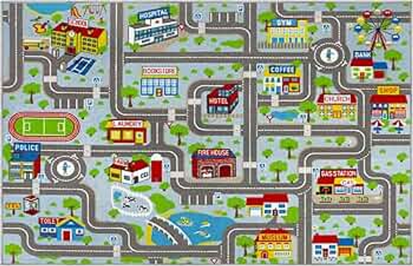 Capslpad Sky Blue Car Road Kid Rug Carpet Playmat for Playoom Traffic Road Kids Play Mat for Toddler Non Slip Washable City Map Race Track Carpet Rug for Kids Room Bedroom Nursery Room Decor,6.6'x5'