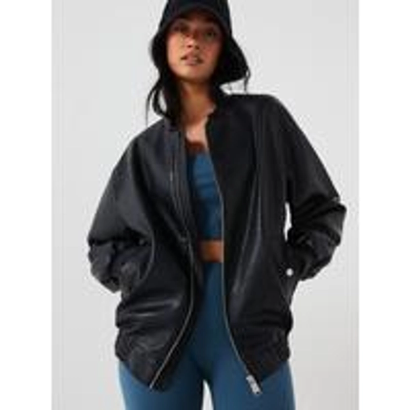 Faux Leather Longline Bomber Jacket