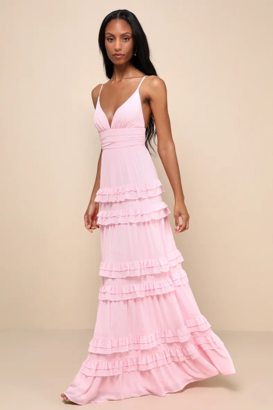 Lavish Perfection Light Pink Ruffled Tiered Maxi Dress