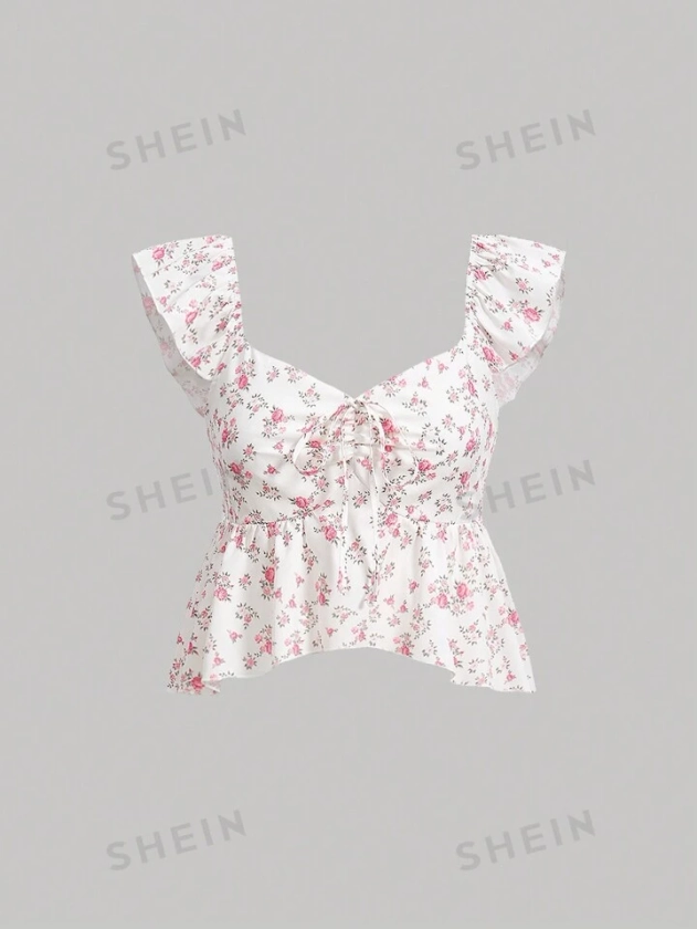SHEIN MOD Women's Floral Print Flying Sleeve Smocked Waist Blouse | SHEIN USA