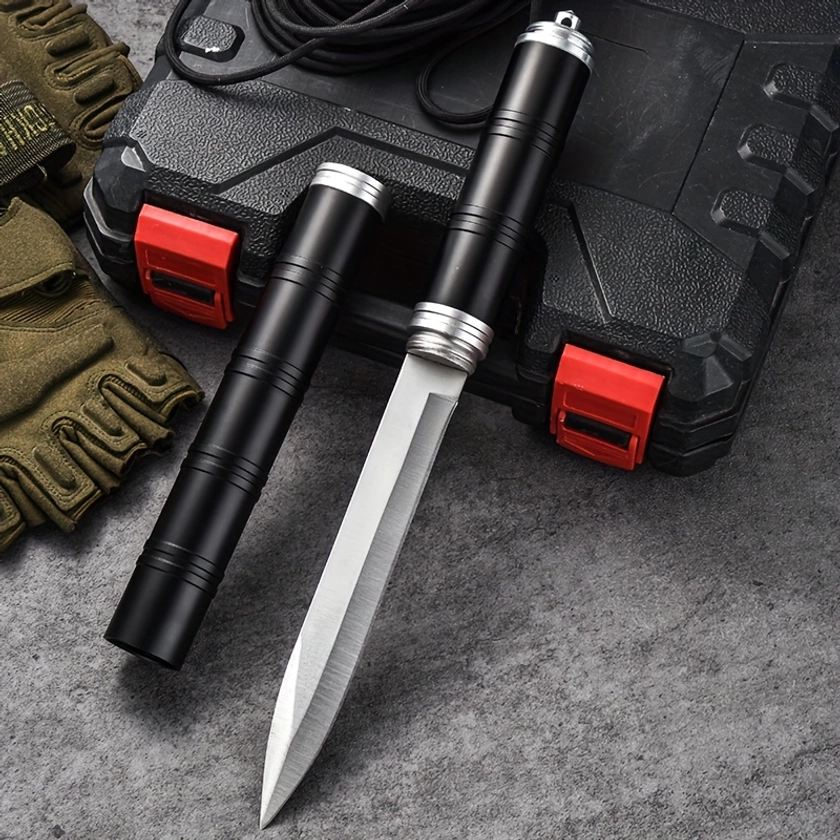 1pc Portable Emergency Car-mounted Knife With Stick Shape Sheath, Outdoor Wilderness Survival Knife Fruit Knife