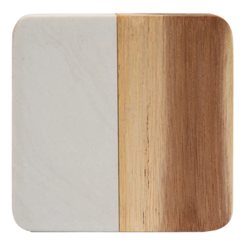 Personalisable Engraving Marble Wood Coaster-Square 10 x 10 x 1cm