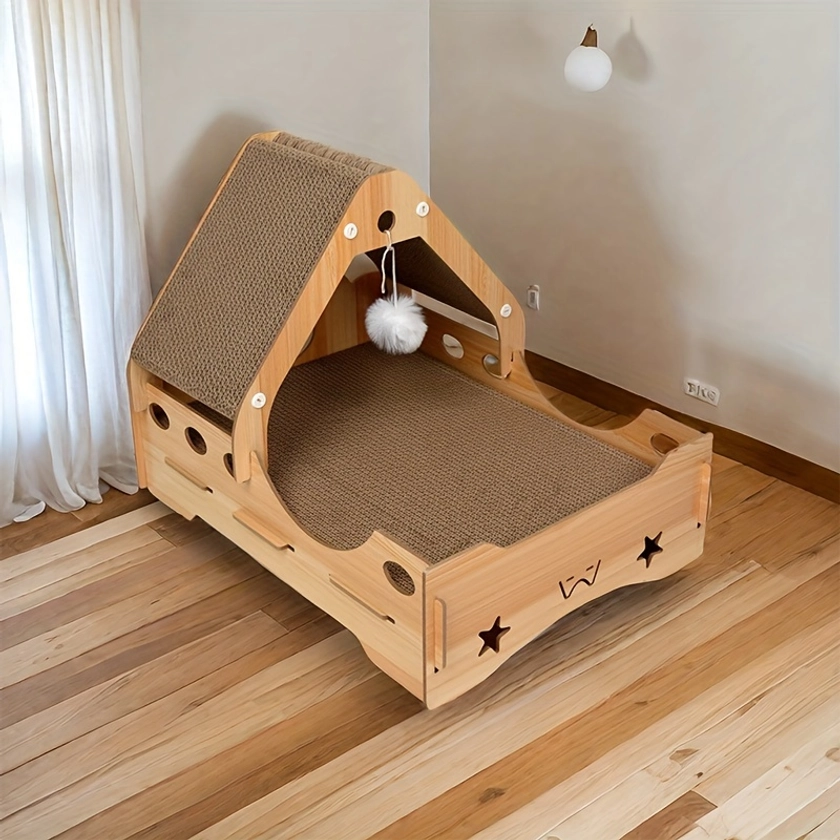 Vertical Cat Scratching Board, Solid Wood Cat House, Corrugated Paper Cat Lounge Bed Cat Scratching Toy