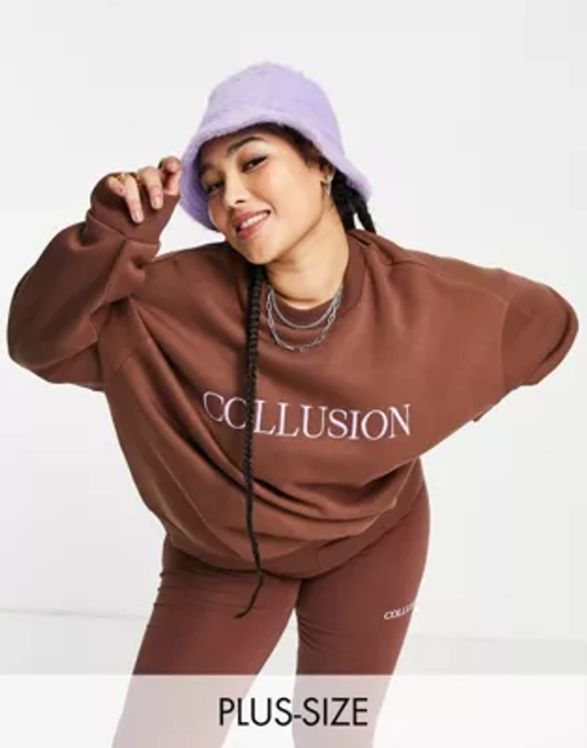 COLLUSION Plus embroidered branded sweat in brown