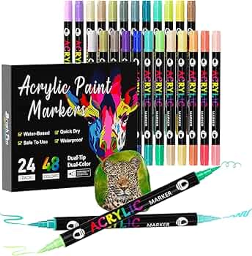 Sonlayin Acrylic Paint Pens, 48 Colors Acrylic Paint Markers for Rock Painting, fabric, Wood, Plastic, Ceramics, DIY