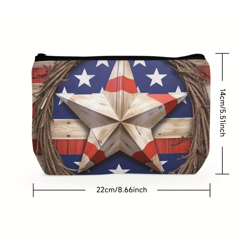 1pc American Flag Print Makeup Storage Bag, Lightweight Travel Cosmetic Bag, Square Clutch Purse Gift For Good Friends