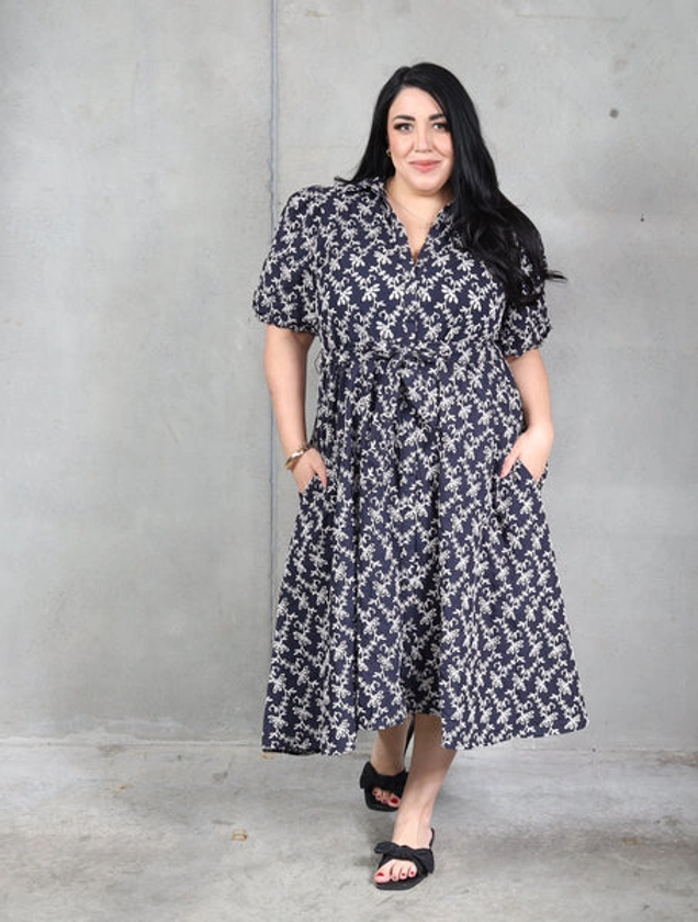 Aubrey Dress - Navy &amp; White Broderie