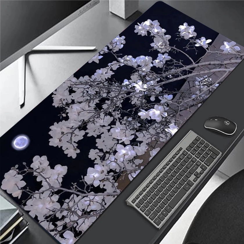 Moonlight Flowers By The Wall Large Mousepad Computer HD Keyboard Pad Mouse Mat Desk Mats Natural Rubber Anti-Slip Office Mouse Pad Desk Accessories