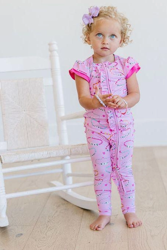 Pink Ruffle Sleeve Bamboo Zipper Pajamas for Babies