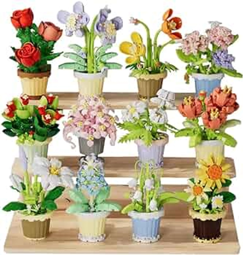 YEIBOBO ! The 12-Piece Flowers and Plant Building Set is A Special Birthday Gift for Women and Girls. with 2531 Pieces, It Can Be Used for Home Decoration, Bonsai, Or Adult Building Block Toys.